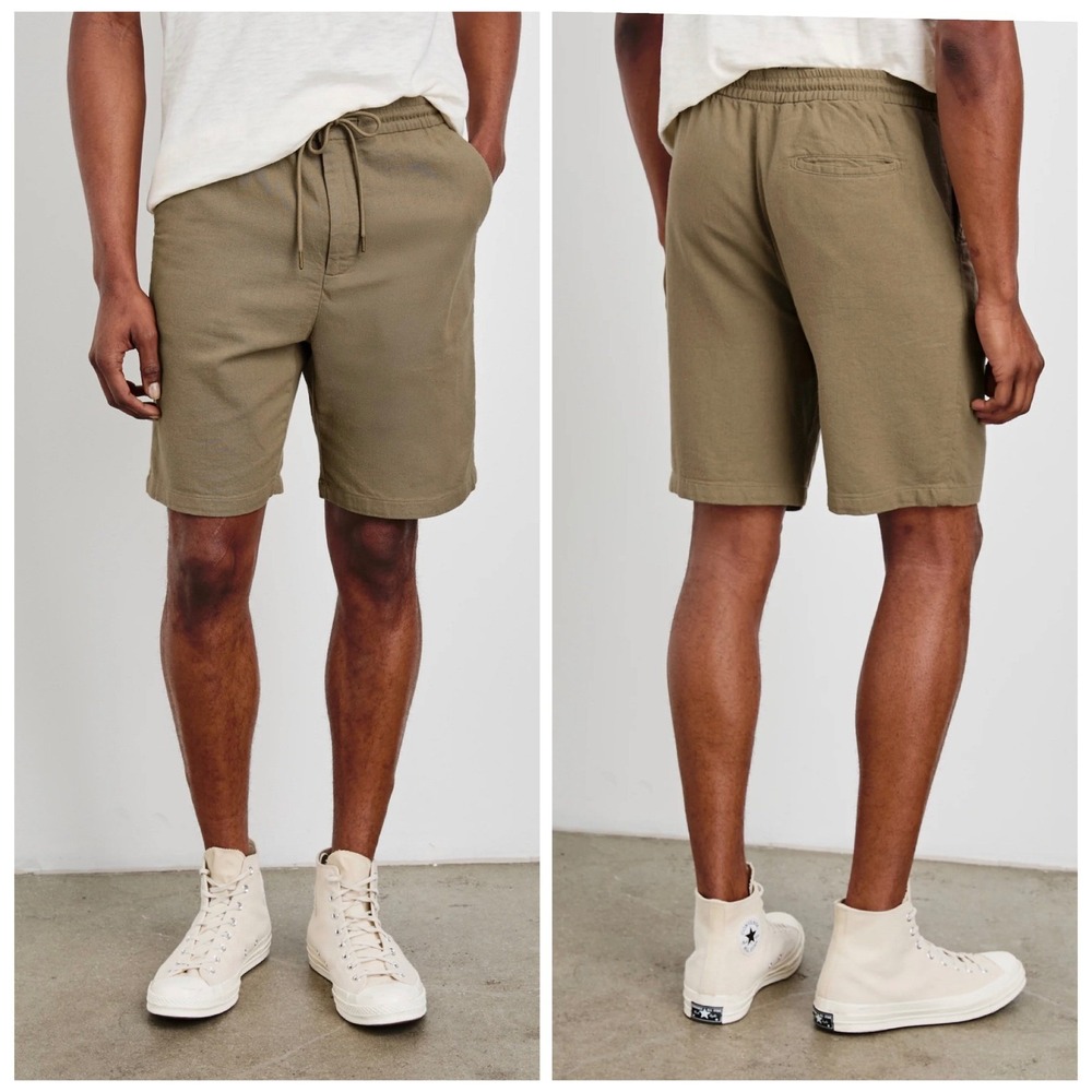 Rails Archer 7.5" Short Mens L Barley Tan Cotton Linen Drawstring Waist (I)